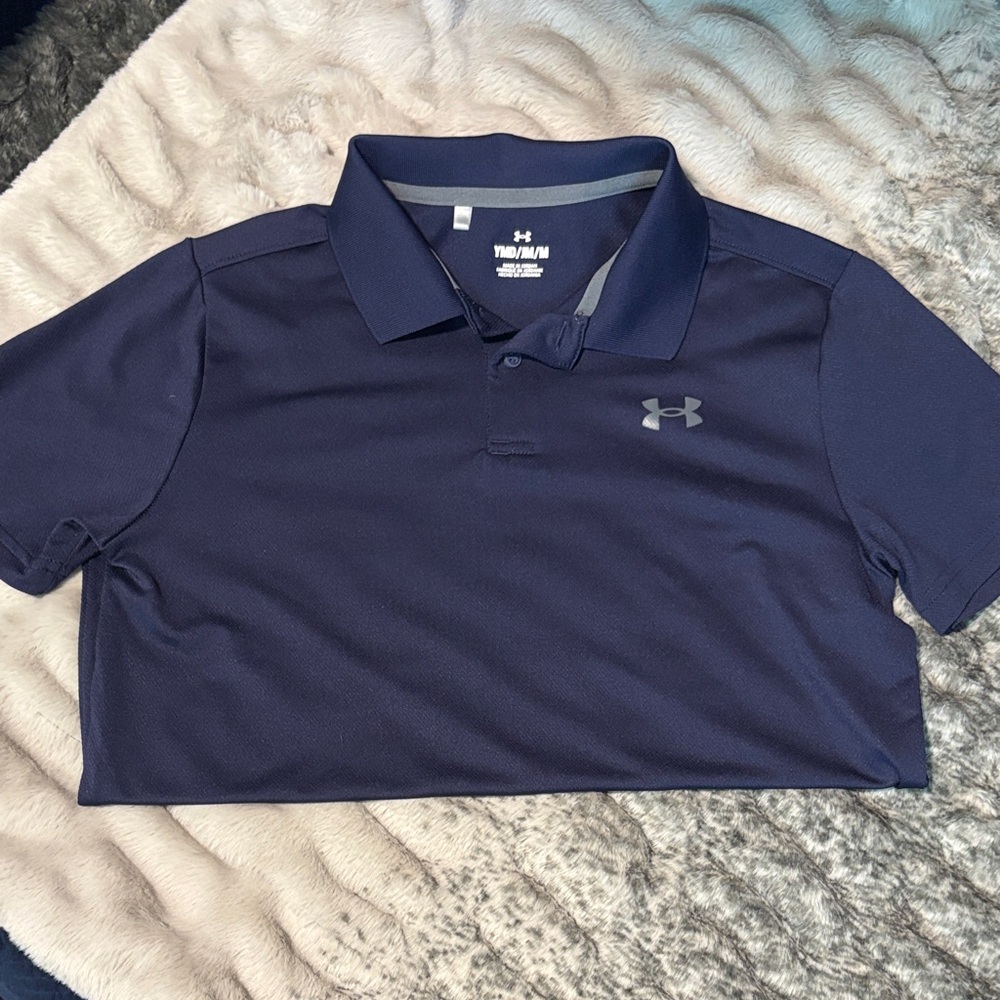Under Armour Boys Navy Polo with Gray Logo